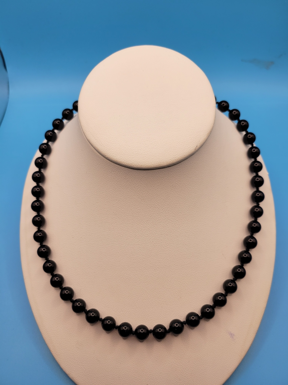 Sterling Silver Black Glass round Hand Knotted 925 Necklace